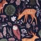 Preview: Stretch-Sweat leicht Waldtiere Eule Fuchs Reh dunkelblau